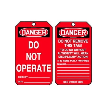 Accuform Safety Tags, DANGER DO NOT OPERATE, 5.75in x 3.25in, HS-Laminate, 5PK MDGT211LTM